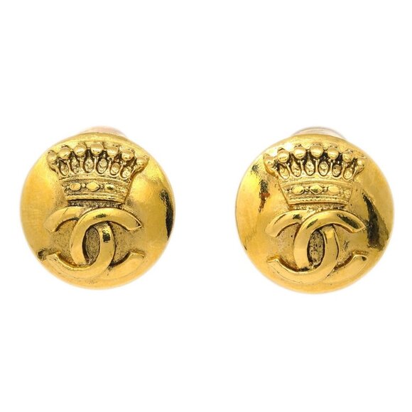 Chanel CC Button Earrings Clip-On Gold - Picture 1 of 4